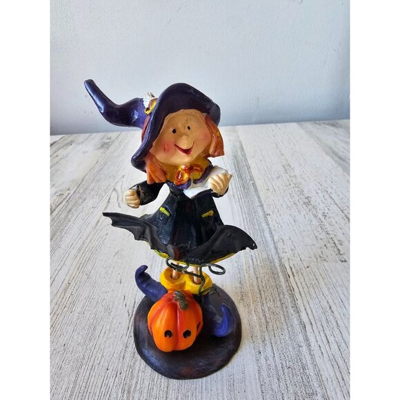 Halloween witch bat pumpkin figurine village decor statue reading as is - Picture 1 of 7
